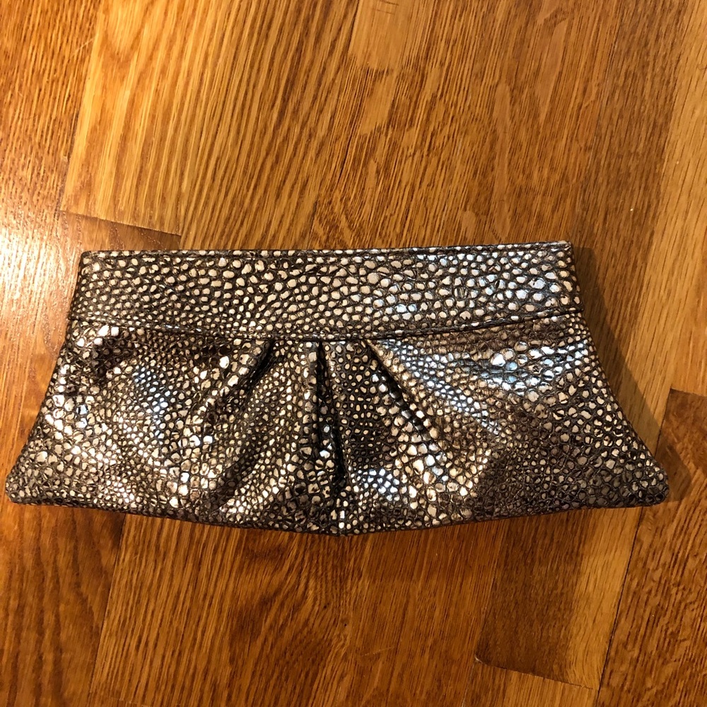 Lauren Merkin Silver Snakeskin Clutch